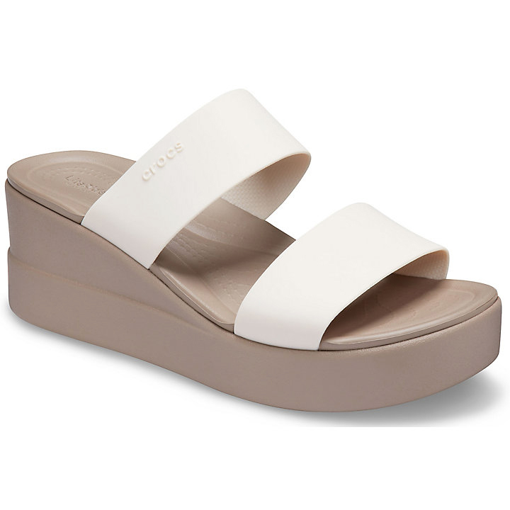 Compensées Crocs Brooklyn Mid Wedge Beige Kaki Femme | VEO-0460906