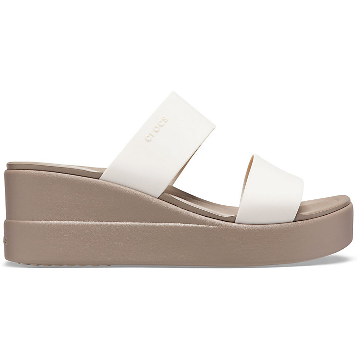 Compensées Crocs Brooklyn Mid Wedge Beige Kaki Femme | VEO-0460906