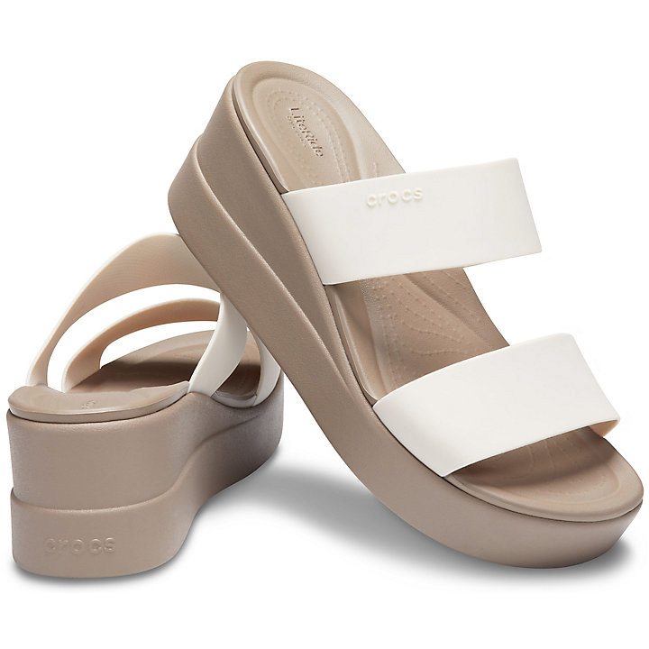 Compensées Crocs Brooklyn Mid Wedge Beige Kaki Femme | VEO-0460906