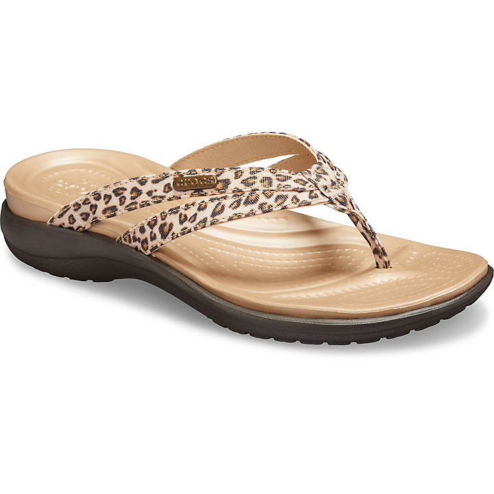 Tong Crocs Capri Leopard Print Lanières Flip Leopard Cafe Femme | TNZ-8541543