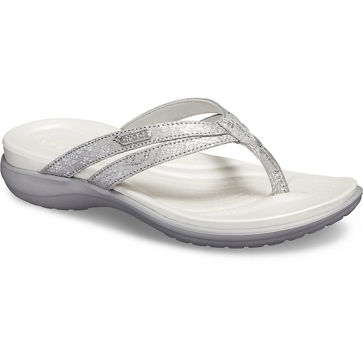 Tong Crocs Capri Lanières Flip Argent Argent Femme | LHR-3302415