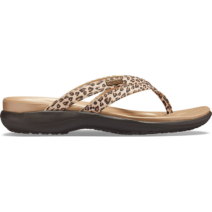 Sandales Crocs Capri Leopard Print Lanières Flip Leopard Cafe Femme | RKK-5764621