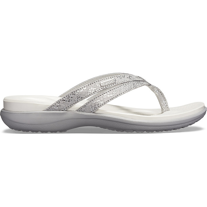 Tong Crocs Capri Lanières Flip Argent Argent Femme | LHR-3302415