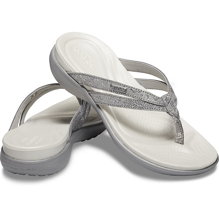 Tong Crocs Capri Lanières Flip Argent Argent Femme | LHR-3302415