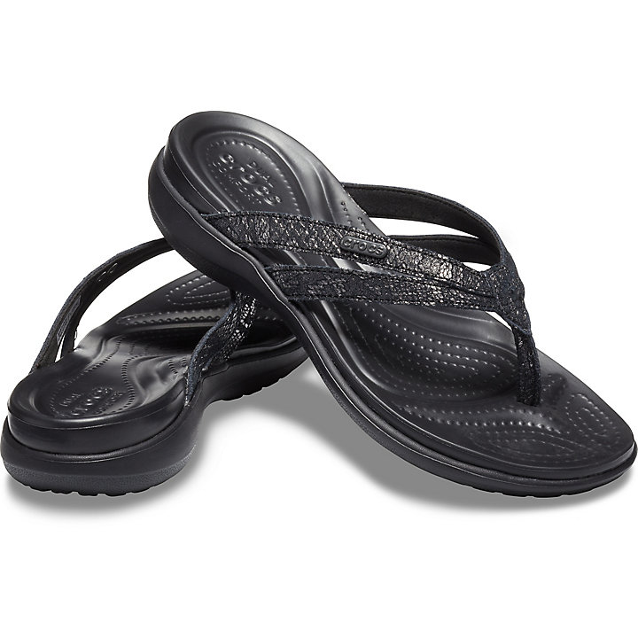 Tong Crocs Capri Lanières Flip Noir Femme | RBK-5404529