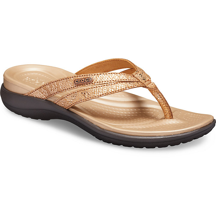 Sandales Crocs Capri Lanières Flip Doré Femme | RFO-2775019