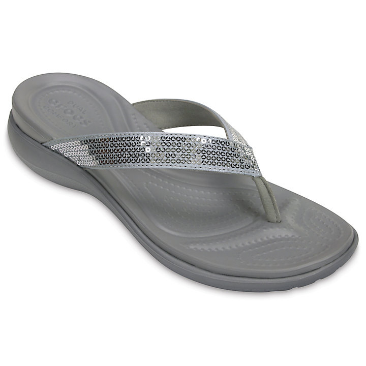 Tong Crocs Capri V Sequin Flip Argent Femme | KON-1244152