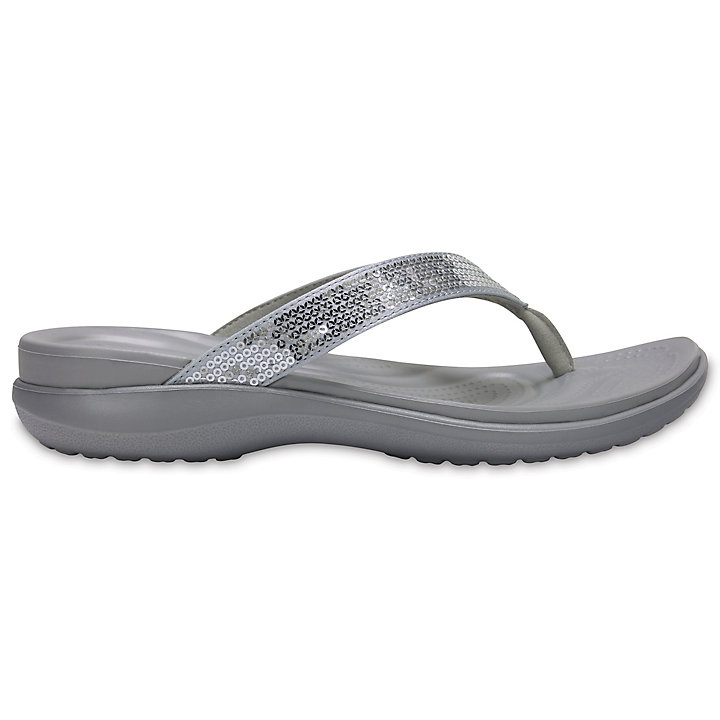 Tong Crocs Capri V Sequin Flip Argent Femme | KON-1244152