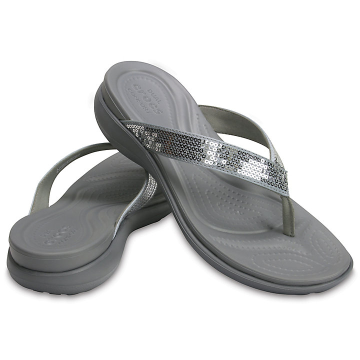 Tong Crocs Capri V Sequin Flip Argent Femme | KON-1244152