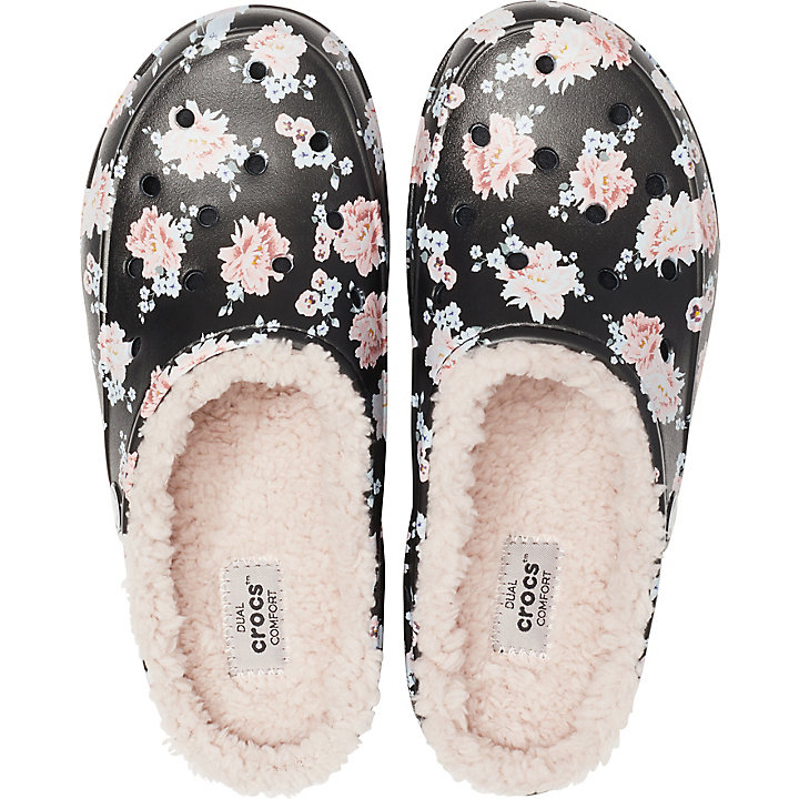 Sabots Crocs Freesail Printed Doublée Clog Fleur Noir Femme | DLA-8010433