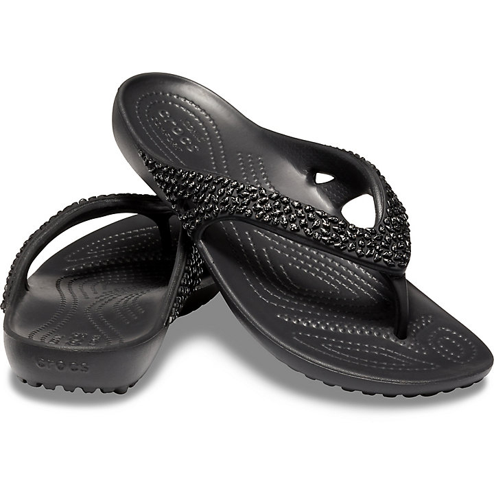 Tong Crocs Kadee II Embellished Flip Noir Femme | KEN-8434588