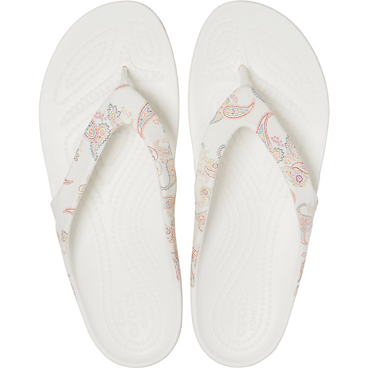 Tong Crocs Kadee II Printed Floral Flip Fleur Blanche Femme | CYW-4917829