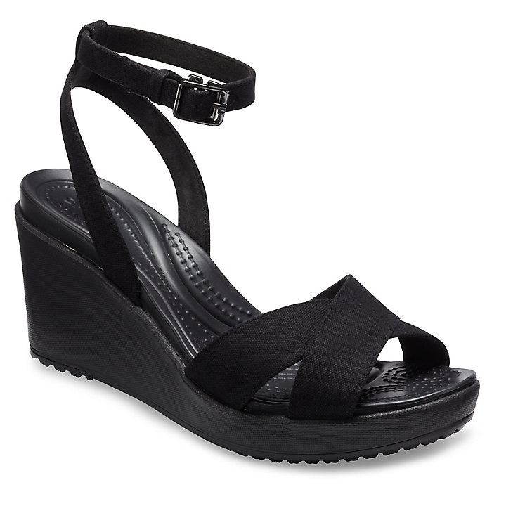 Compensées Crocs Leigh II Cross-Brides Ankle Wedge Noir Femme | YIL-7104675