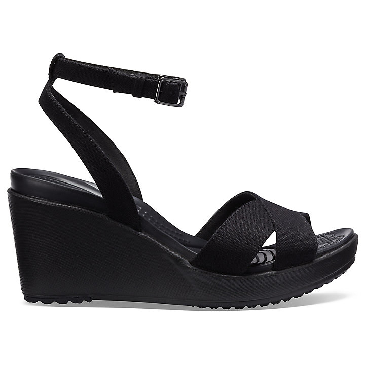 Compensées Crocs Leigh II Cross-Brides Ankle Wedge Noir Femme | YIL-7104675