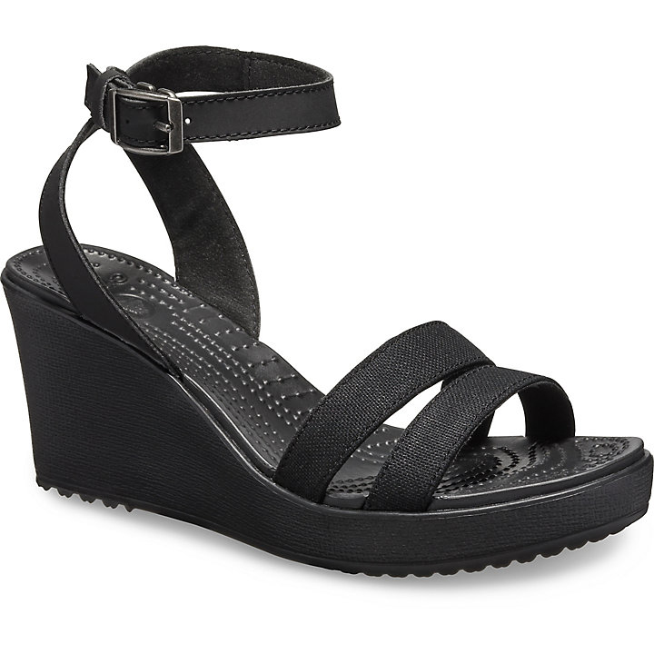 Compensées Crocs Leigh Sandal Wedge Noir Femme | DLK-9163716