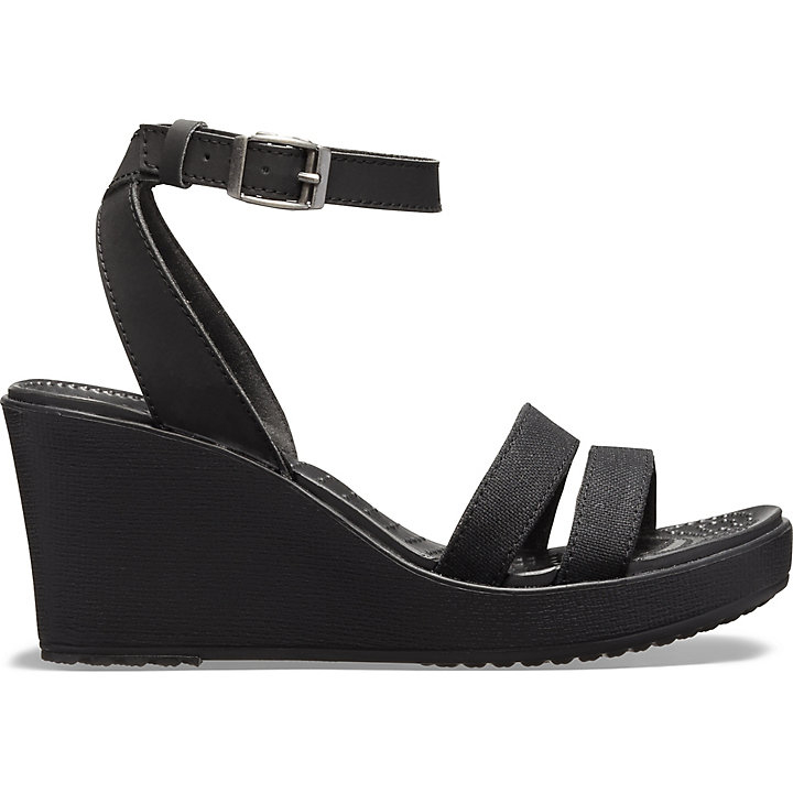 Compensées Crocs Leigh Sandal Wedge Noir Femme | DLK-9163716