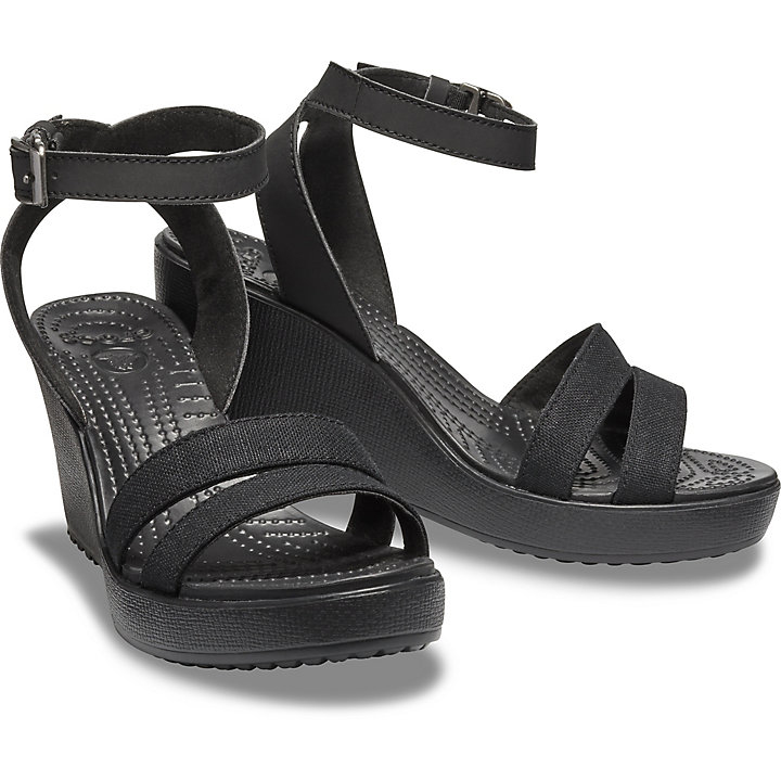 Compensées Crocs Leigh Sandal Wedge Noir Femme | DLK-9163716