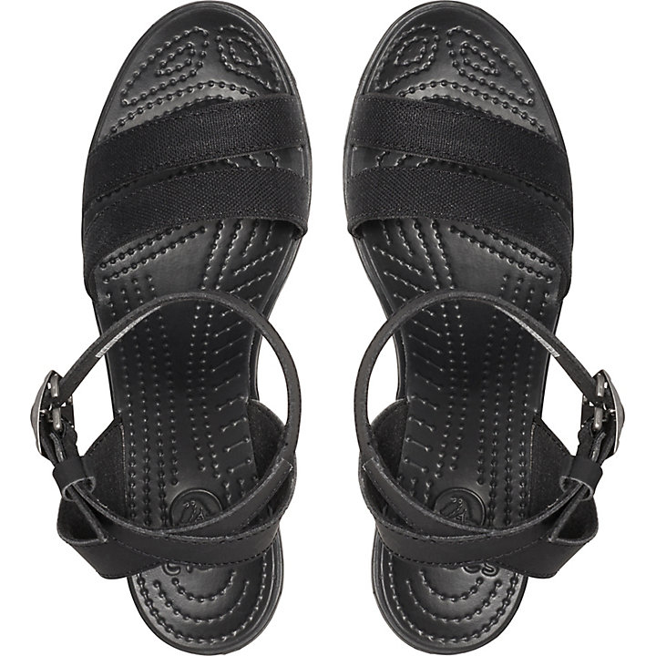 Compensées Crocs Leigh Sandal Wedge Noir Femme | DLK-9163716