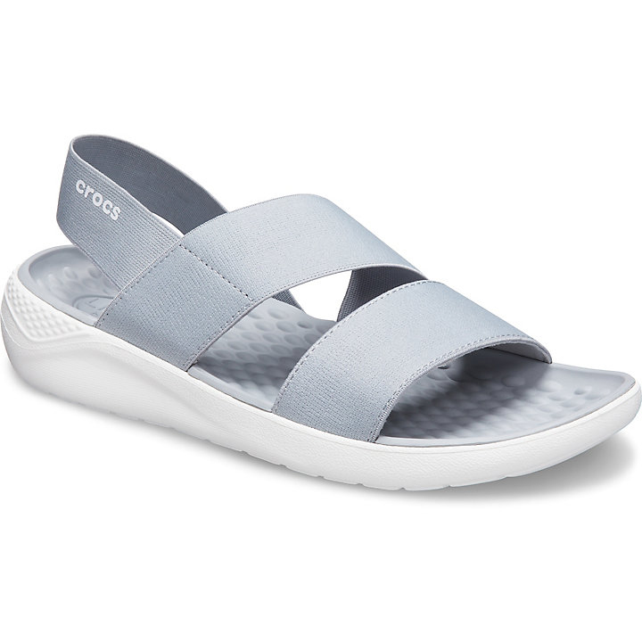 Sandales Crocs LiteRide Stretch Sandal Grise Clair Blanche Femme | ZZV-6018326