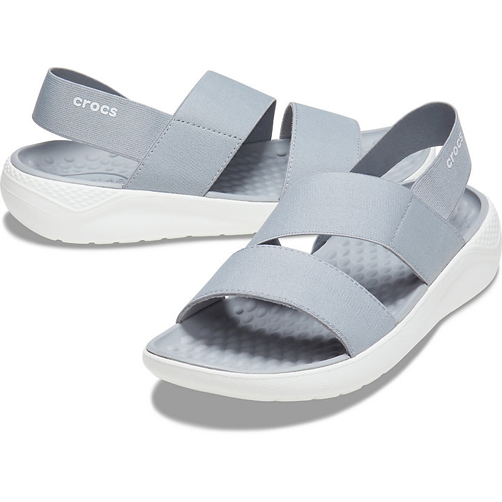 Sandales Crocs LiteRide Stretch Sandal Grise Clair Blanche Femme | ZZV-6018326