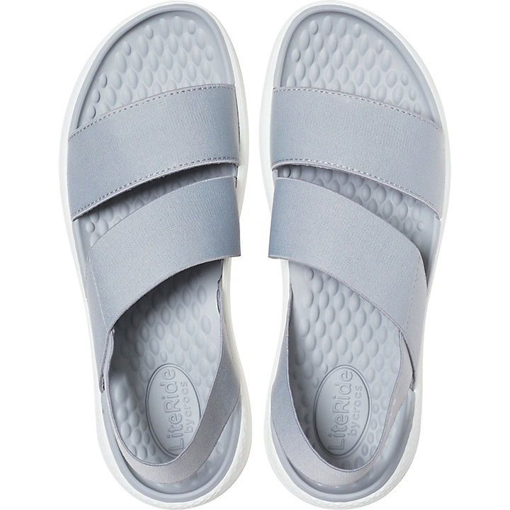 Sandales Crocs LiteRide Stretch Sandal Grise Clair Blanche Femme | ZZV-6018326