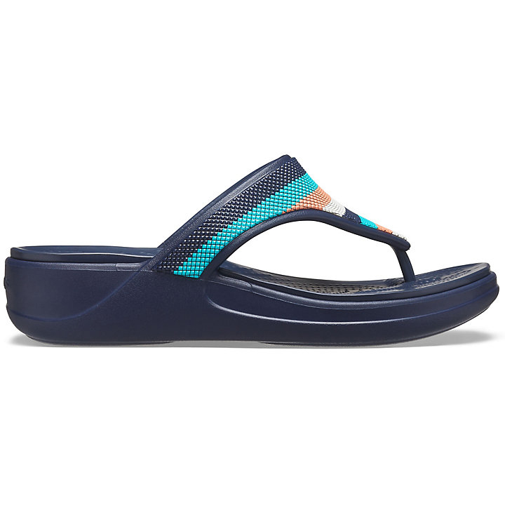 Tong Crocs Monterey Beaded Stripe Wedge Flip - Sandal Bleu Marine Multicolore Femme | IMN-4496929