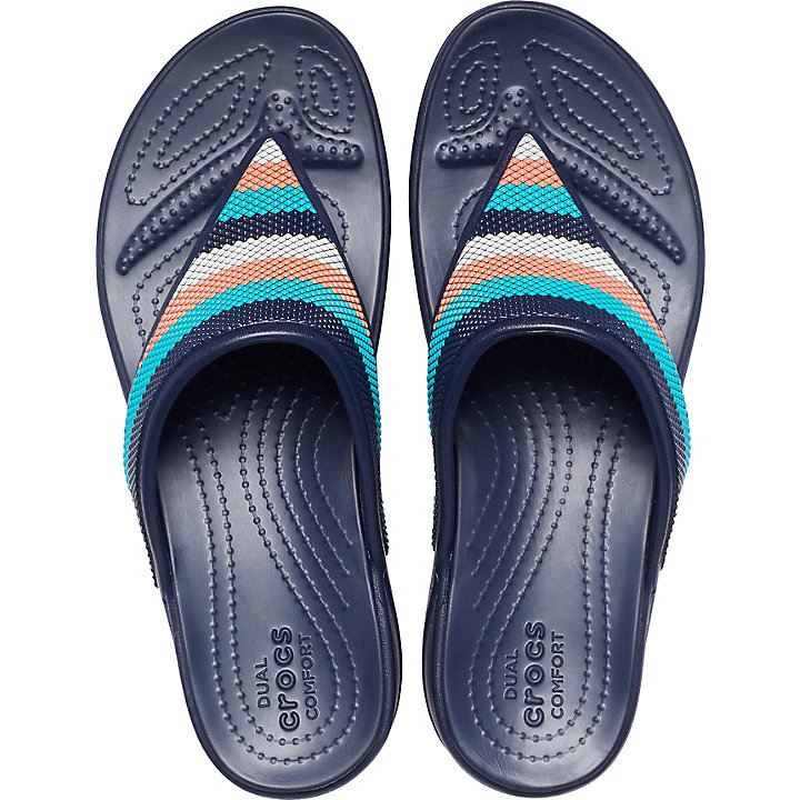 Tong Crocs Monterey Beaded Stripe Wedge Flip - Sandal Bleu Marine Multicolore Femme | IMN-4496929